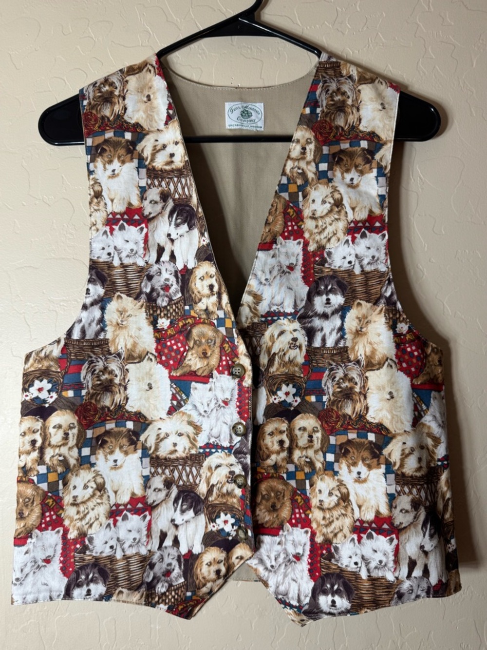 Garth Mountain Company Puppy Dog Print Novelty Button Front Vest Cottagecore